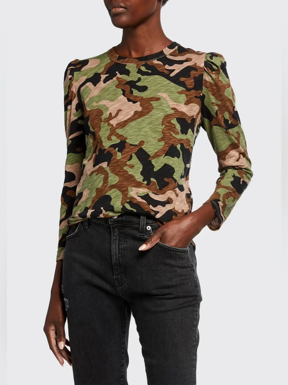 Veronica Beard Porter Camo Long Sleeve Tee